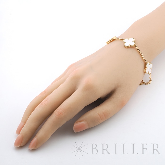 Van Cleef & Arpels ヴァン クリーフ&アーペル アルハンブラ ヴィンテージアルハンブラ ブレスレット 5モチーフ マザーオブパール イエローゴールド VCARA41800 13