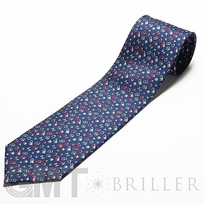 HERMES エルメス ネクタイ QUINCAILLERIE マリン×グリス×ルージュ メイン