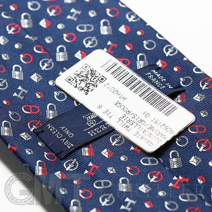 HERMES エルメス ネクタイ QUINCAILLERIE マリン×グリス×ルージュ 9