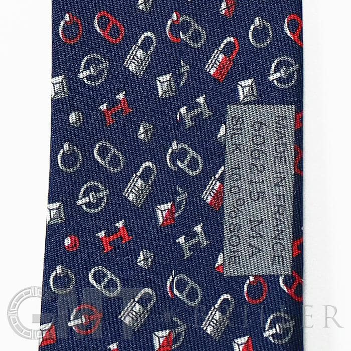 HERMES エルメス ネクタイ QUINCAILLERIE マリン×グリス×ルージュ 10
