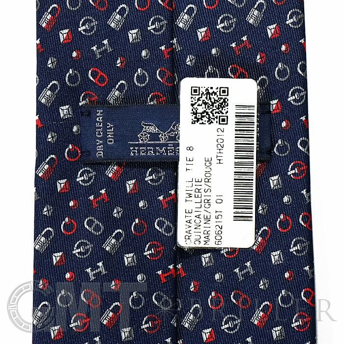 HERMES エルメス ネクタイ QUINCAILLERIE マリン×グリス×ルージュ 16