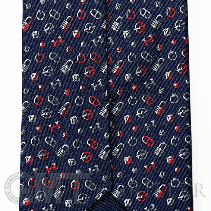 HERMES エルメス ネクタイ QUINCAILLERIE マリン×グリス×ルージュ 17