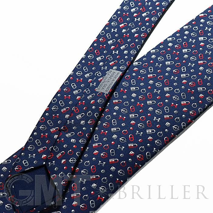 HERMES エルメス ネクタイ QUINCAILLERIE マリン×グリス×ルージュ 18