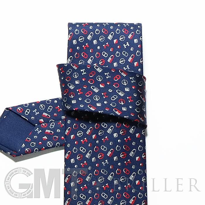 HERMES エルメス ネクタイ QUINCAILLERIE マリン×グリス×ルージュ 1