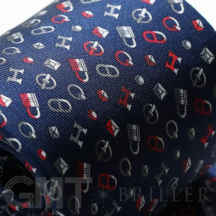 HERMES エルメス ネクタイ QUINCAILLERIE マリン×グリス×ルージュ 19