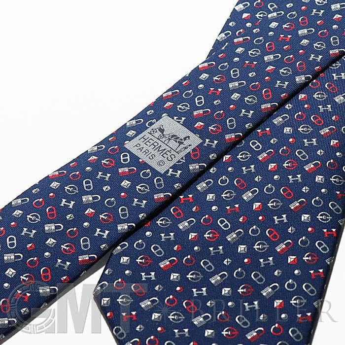 HERMES エルメス ネクタイ QUINCAILLERIE マリン×グリス×ルージュ 20
