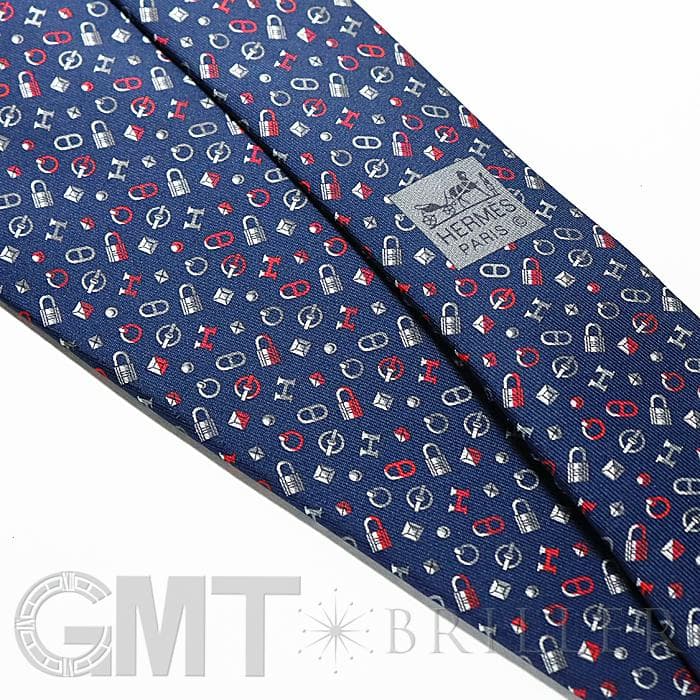 HERMES エルメス ネクタイ QUINCAILLERIE マリン×グリス×ルージュ 23