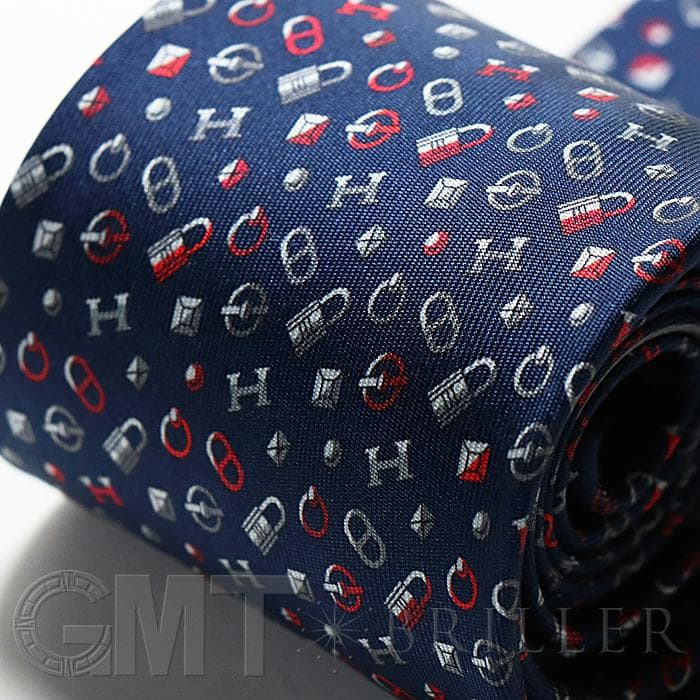 HERMES エルメス ネクタイ QUINCAILLERIE マリン×グリス×ルージュ 3