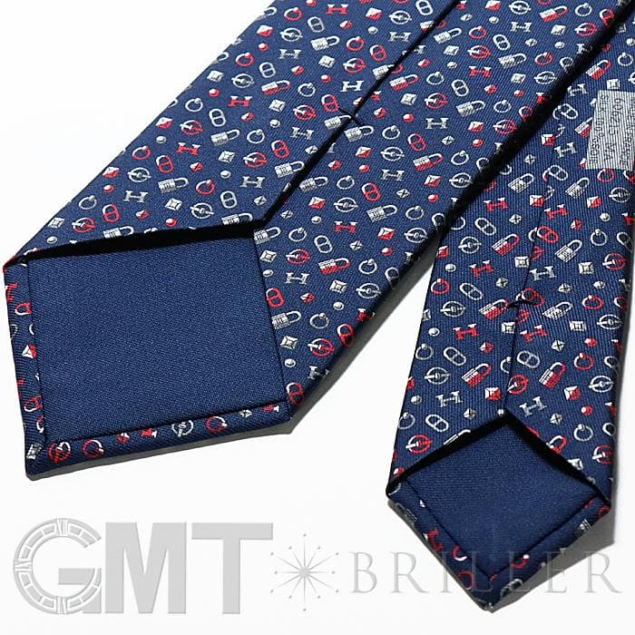 HERMES エルメス ネクタイ QUINCAILLERIE マリン×グリス×ルージュ 6