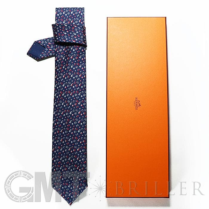 HERMES エルメス ネクタイ QUINCAILLERIE マリン×グリス×ルージュ 7