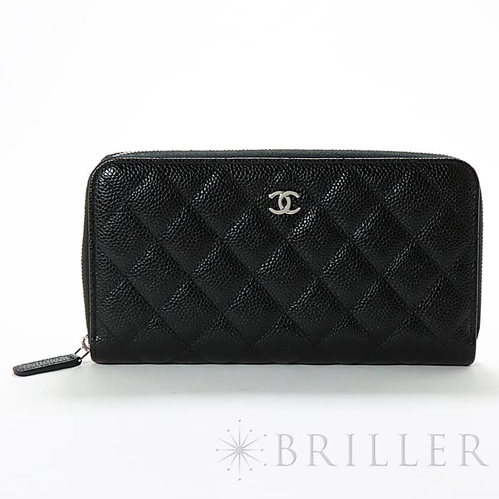 CHANEL シャネル クラシックロングジップウォレット グレインドカーフ ブラック シルバー金具 メイン