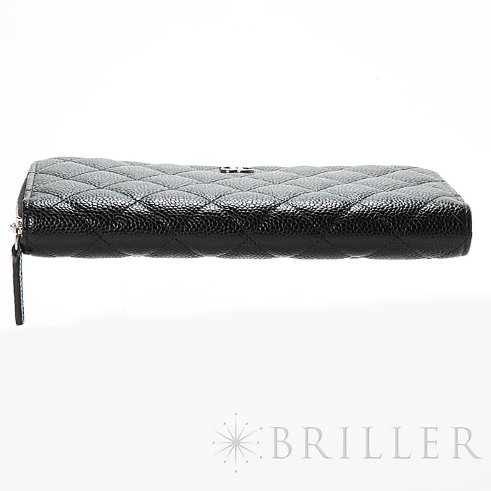 CHANEL シャネル クラシックロングジップウォレット グレインドカーフ ブラック シルバー金具 18