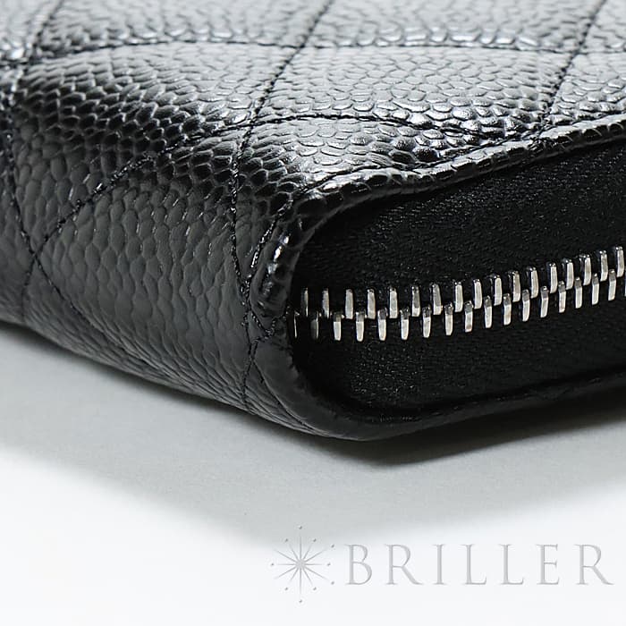 CHANEL シャネル クラシックロングジップウォレット グレインドカーフ ブラック シルバー金具 24
