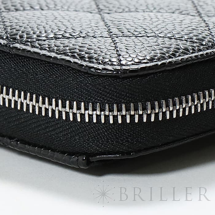 CHANEL シャネル クラシックロングジップウォレット グレインドカーフ ブラック シルバー金具 25