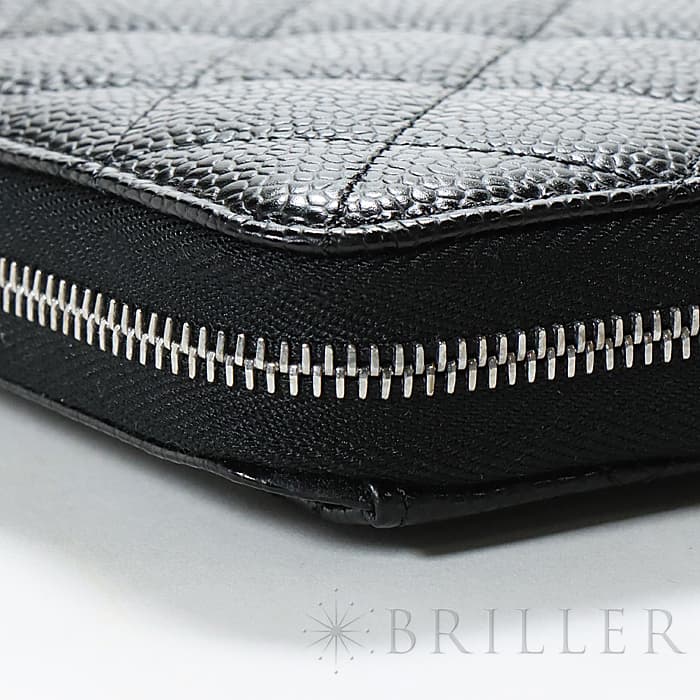 CHANEL シャネル クラシックロングジップウォレット グレインドカーフ ブラック シルバー金具 26