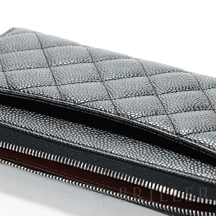 CHANEL シャネル クラシックロングジップウォレット グレインドカーフ ブラック シルバー金具 28