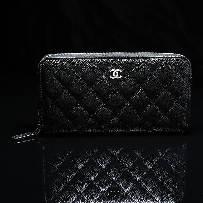 CHANEL シャネル クラシックロングジップウォレット グレインドカーフ ブラック シルバー金具 2