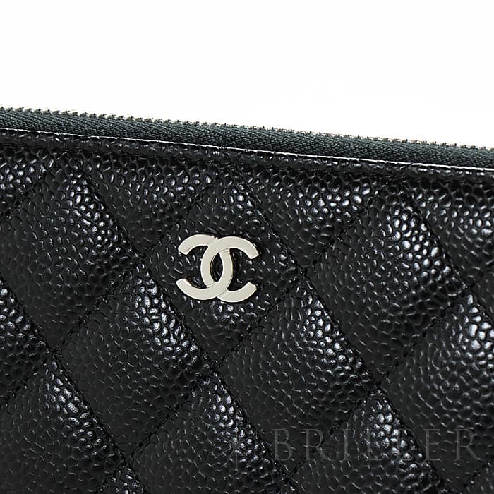 CHANEL シャネル クラシックロングジップウォレット グレインドカーフ ブラック シルバー金具 3