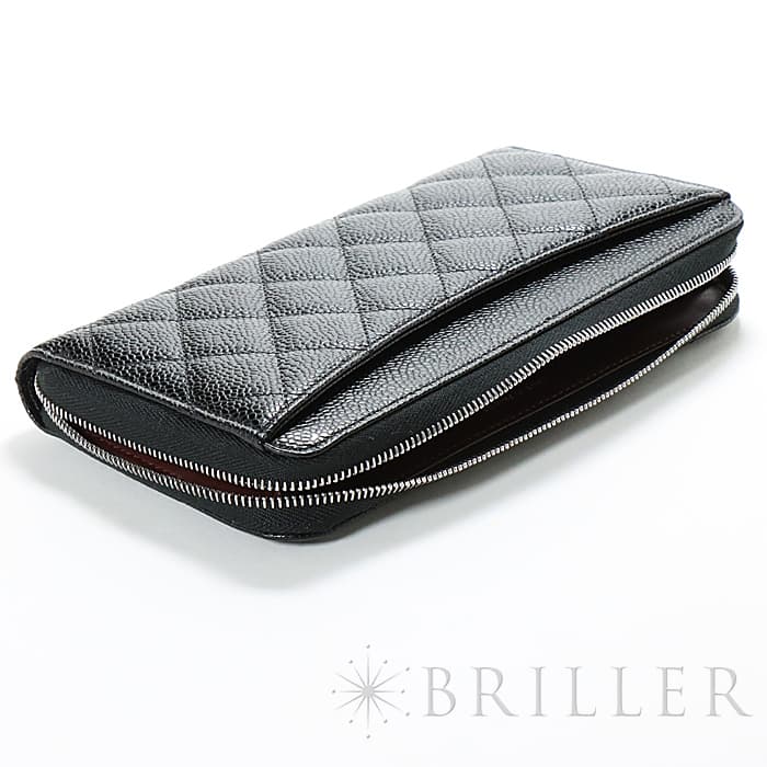 CHANEL シャネル クラシックロングジップウォレット グレインドカーフ ブラック シルバー金具 4
