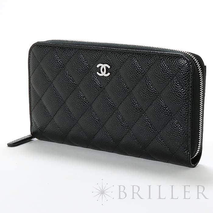 CHANEL シャネル クラシックロングジップウォレット グレインドカーフ ブラック シルバー金具 8