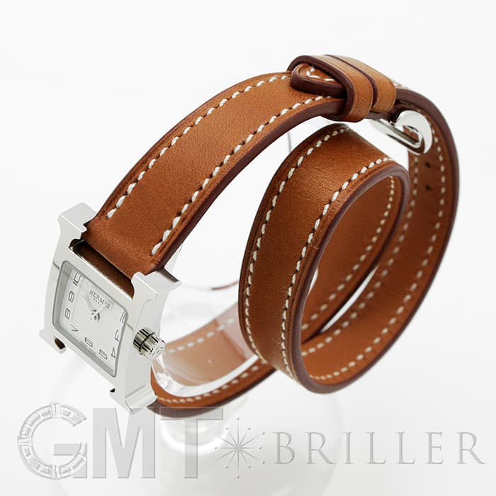 HERMES エルメス Hウォッチ HH1.110.131/VB341SS ミニ ドゥブルトゥール ナチュラルブラウン 9