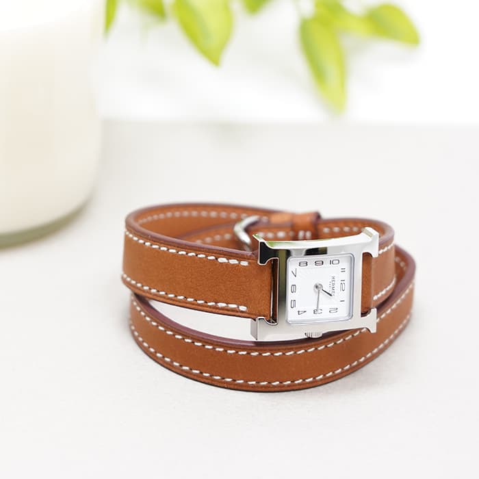 HERMES エルメス Hウォッチ HH1.110.131/VB341SS ミニ ドゥブルトゥール ナチュラルブラウン 2