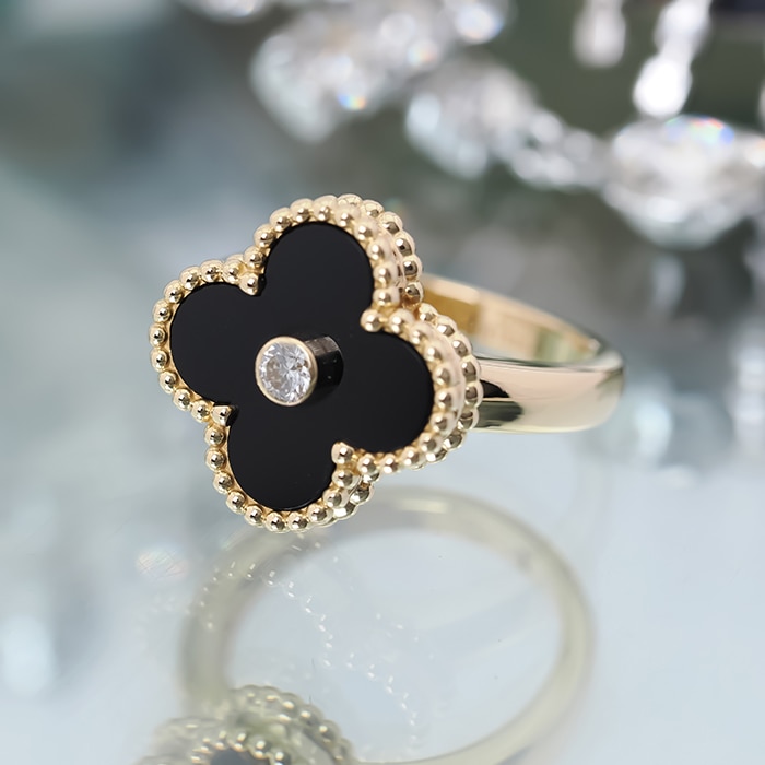Van Cleef & Arpels ヴァン クリーフ&アーペル アルハンブラ ヴィンテージ アルハンブラ リング イエローゴールド オニキス ダイヤモンド 9号 VCARA41049 2