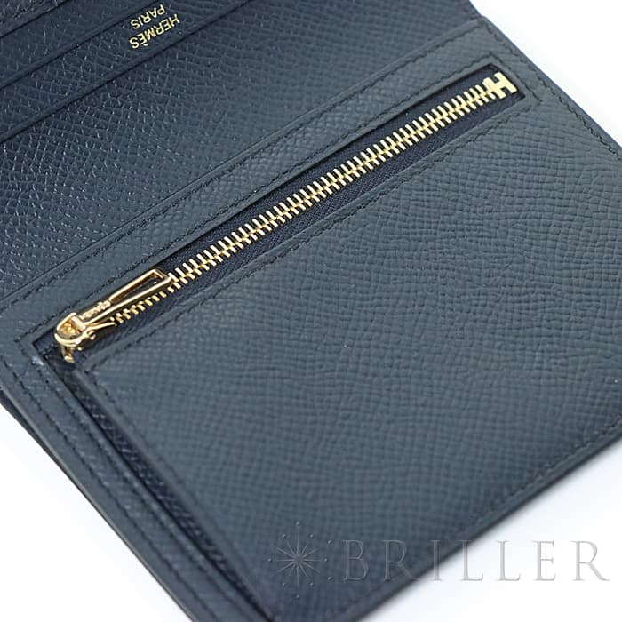 HERMES エルメス ベアン コンパクト エプソン ブルーインディゴ ゴールド金具 10