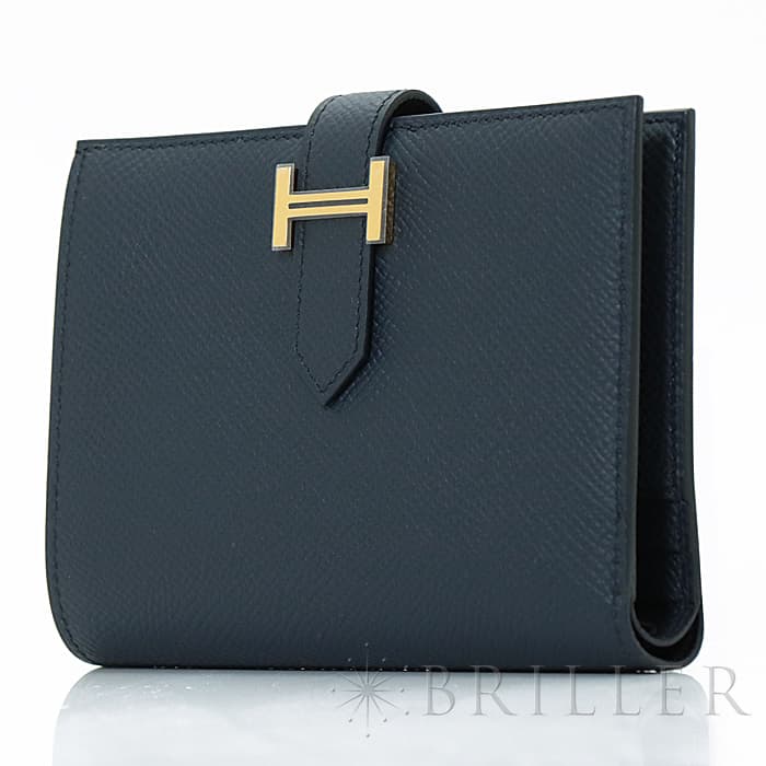 HERMES エルメス ベアン コンパクト エプソン ブルーインディゴ ゴールド金具 13