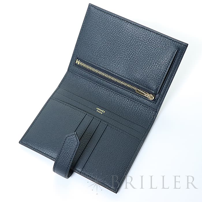 HERMES エルメス ベアン コンパクト エプソン ブルーインディゴ ゴールド金具 19