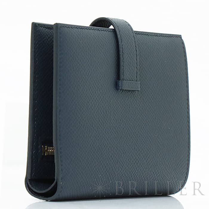 HERMES エルメス ベアン コンパクト エプソン ブルーインディゴ ゴールド金具 20