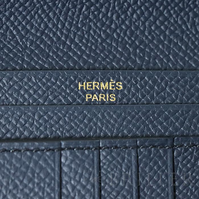 HERMES エルメス ベアン コンパクト エプソン ブルーインディゴ ゴールド金具 21