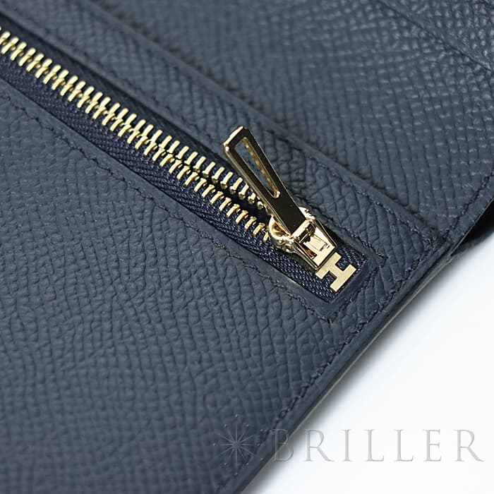 HERMES エルメス ベアン コンパクト エプソン ブルーインディゴ ゴールド金具 22