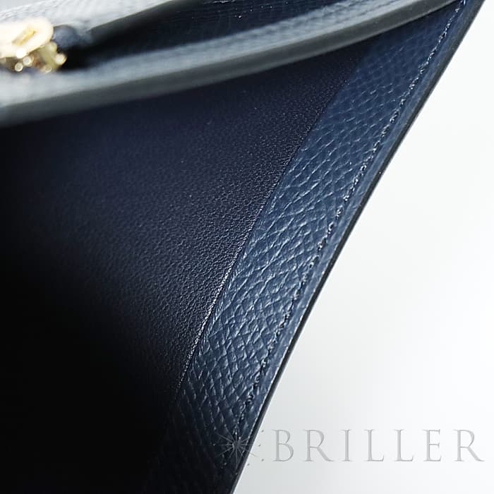 HERMES エルメス ベアン コンパクト エプソン ブルーインディゴ ゴールド金具 24