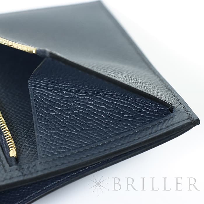 HERMES エルメス ベアン コンパクト エプソン ブルーインディゴ ゴールド金具 25