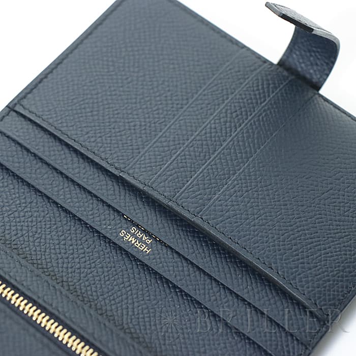 HERMES エルメス ベアン コンパクト エプソン ブルーインディゴ ゴールド金具 26