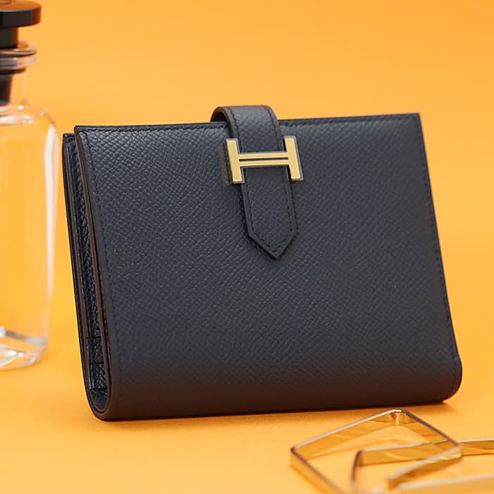 HERMES エルメス ベアン コンパクト エプソン ブルーインディゴ ゴールド金具 2