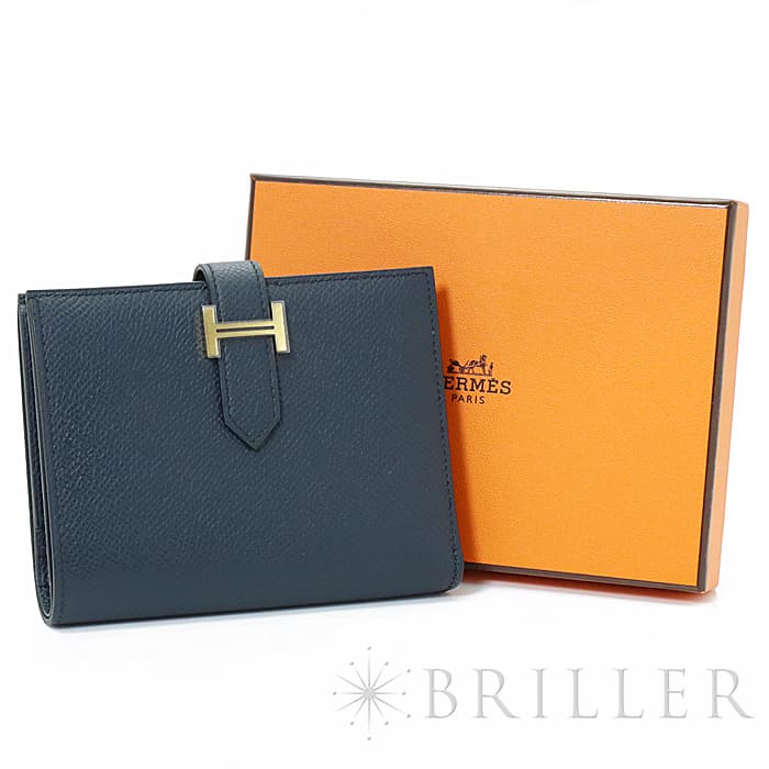 HERMES エルメス ベアン コンパクト エプソン ブルーインディゴ ゴールド金具 29