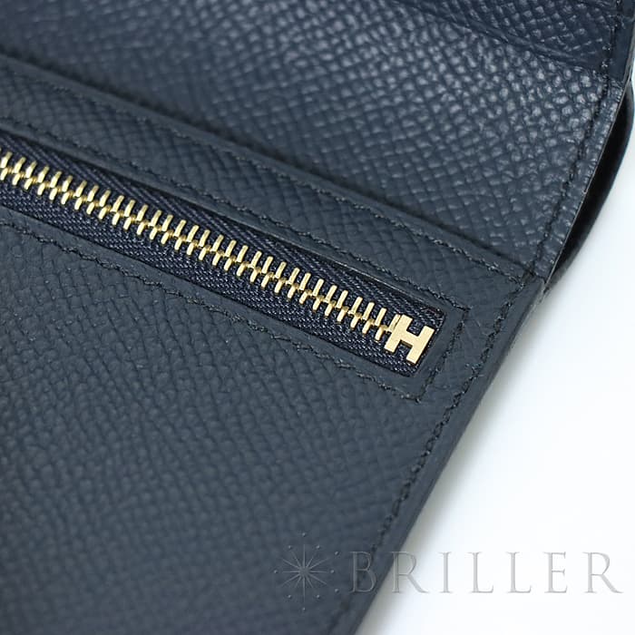 HERMES エルメス ベアン コンパクト エプソン ブルーインディゴ ゴールド金具 5