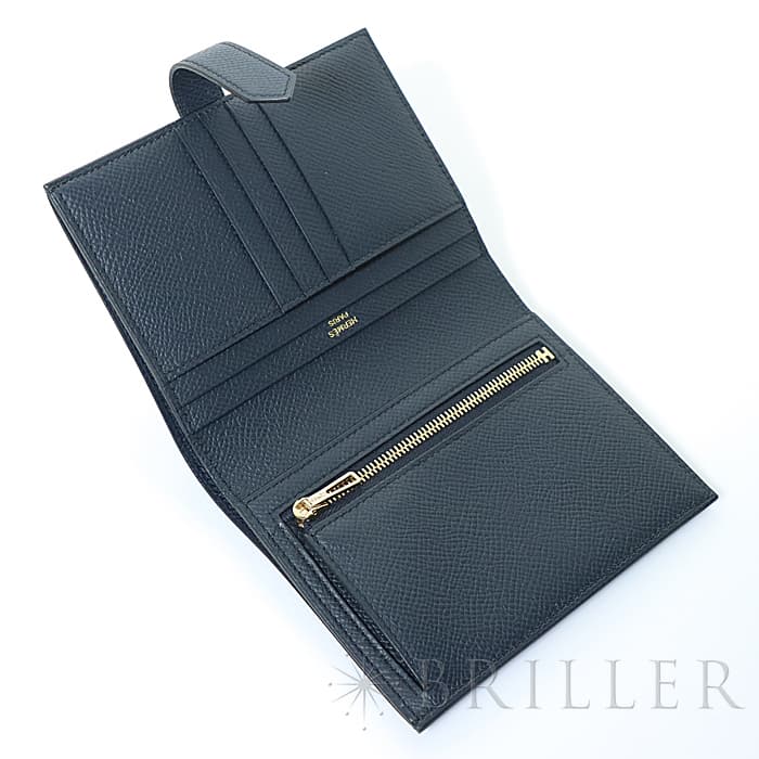 HERMES エルメス ベアン コンパクト エプソン ブルーインディゴ ゴールド金具 6