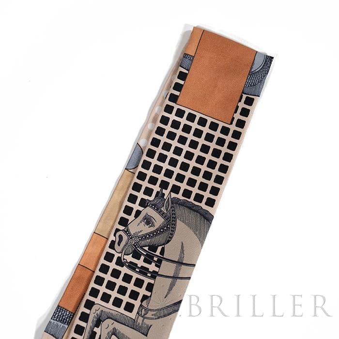 HERMES エルメス ツイリー カヴァリエ・アン・フォルム ベージュ / グレー / テラコッタ 9