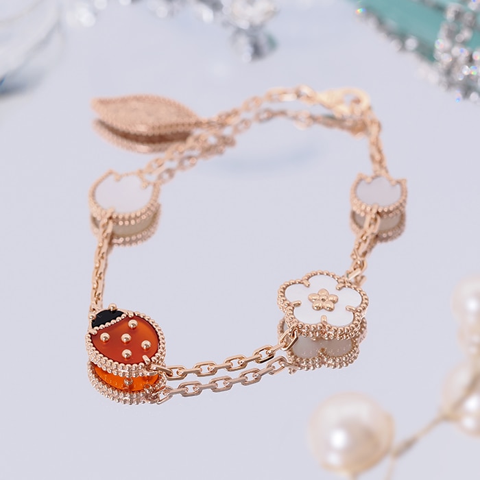 Van Cleef & Arpels ヴァン クリーフ&アーペル ラッキー スプリング ブレスレット 5モチーフ ローズゴールド マザーオブパール VCARP7RR00 2