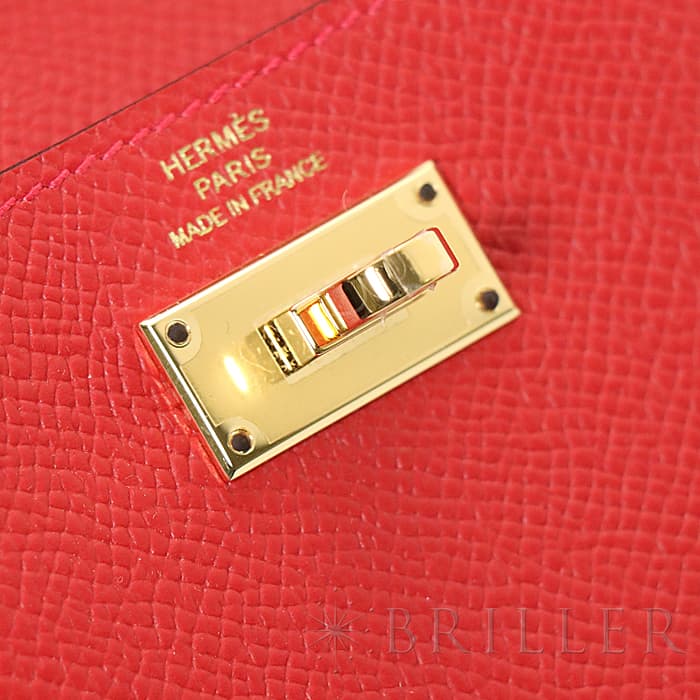 HERMES エルメス ケリー ケリーポケット エプソン ルージュカザック ゴールド金具 15