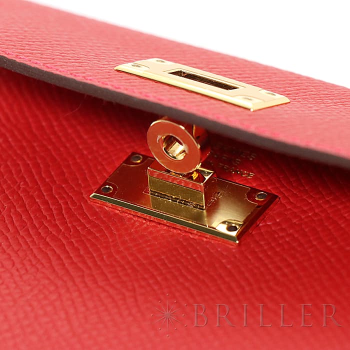 HERMES エルメス ケリー ケリーポケット エプソン ルージュカザック ゴールド金具 24