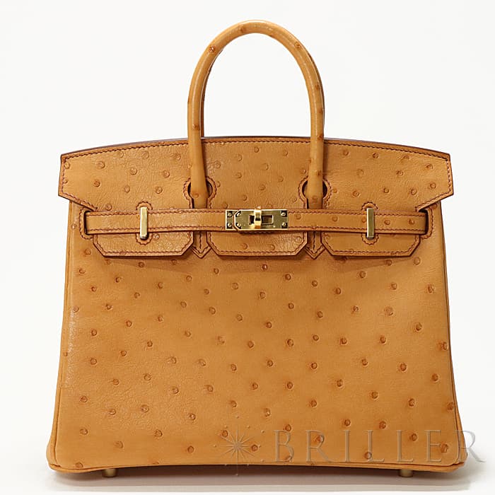 新品)HERMES エルメス バーキン 25 オーストリッチ ゴールド ゴールド  