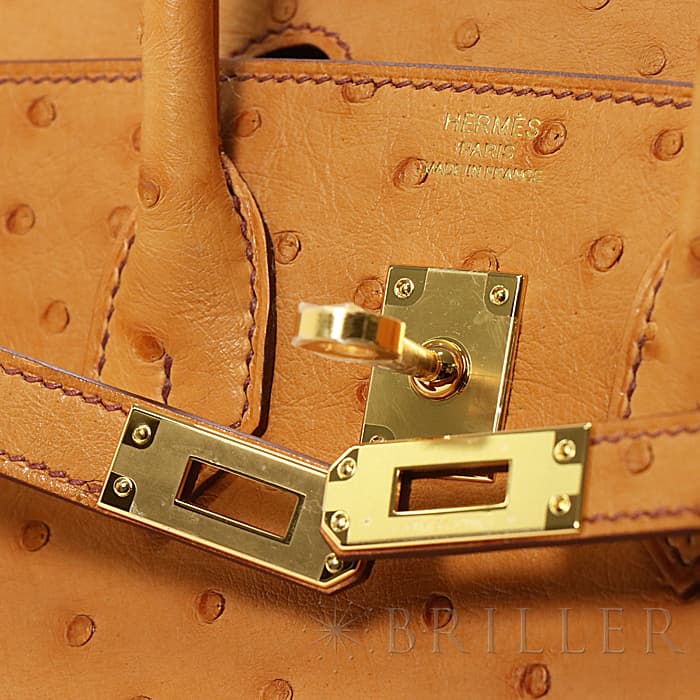 HERMES エルメス バーキン 25 オーストリッチ ゴールド ゴールド金具 9