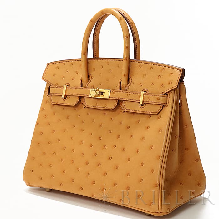 HERMES エルメス バーキン 25 オーストリッチ ゴールド ゴールド金具 8