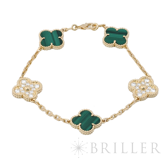 Van Cleef & Arpels ヴァン クリーフ&アーペル アルハンブラ ヴィンテージアルハンブラ ブレスレット 5モチーフ マラカイト ダイヤモンド イエローゴールド VCARO7GQ00 メイン