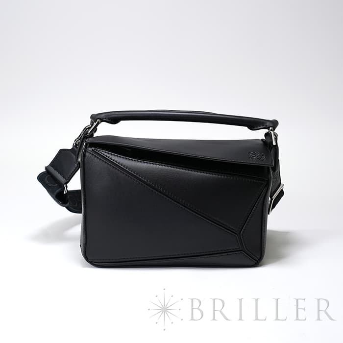 NEW LOEWE パズルバッグ スモール Dark Ink▲ A510S21XBD Small Puzzle Biker bag in shiny calfskin Brown - LOEWE