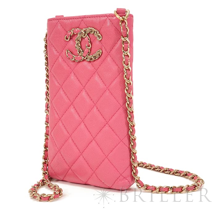CHANEL シャネル マトラッセ チェーン フォン ホルダー キャビアスキン レザー ピンク ゴールド金具 90240354 12